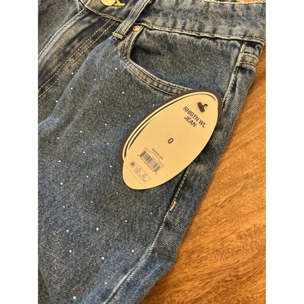 Scoop Womens‎ Rhinestone Wide Leg High Rise Jeans Caliber Blue SC020557B Size 0 - Picture 3 of 16